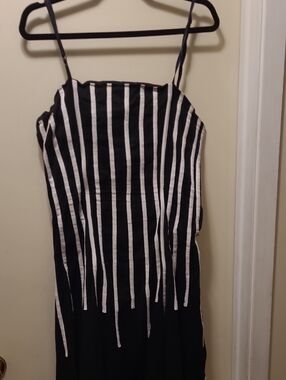 Black and White Vertical Stripe Spaghetti Strap Dress